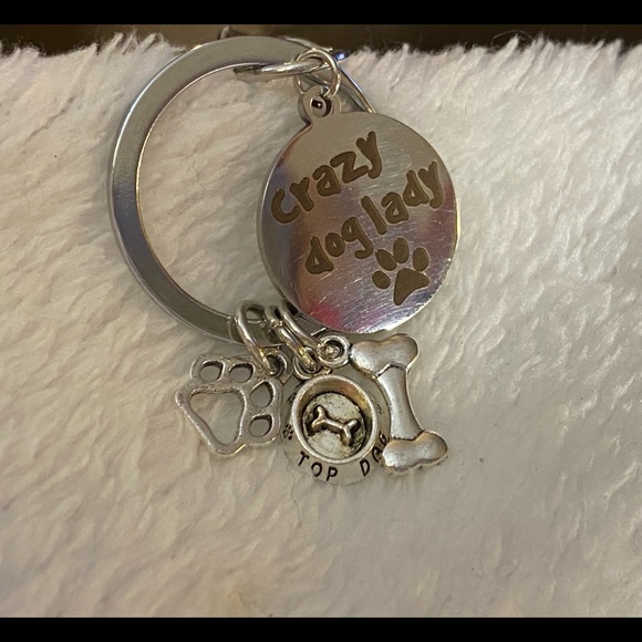 BOGO Crazy Dog 🐶 Lady, Top Dog Bowl, Bone & Paw on Split Ring With Lrg clasp - Picture 2 of 4